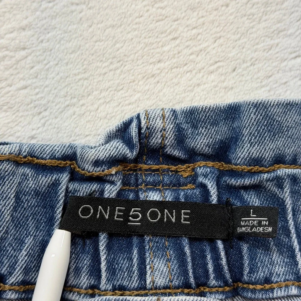 ONE5ONE Paperbag Waist Denim Shorts Womens Large Blue Good High Rise Cuffed